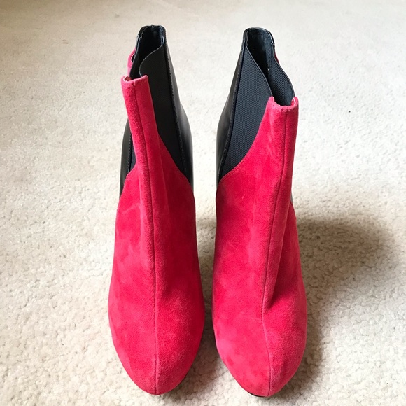 VS Hot Pink Suede Black Leather Ankle Boots 8.5 B - Picture 1 of 8